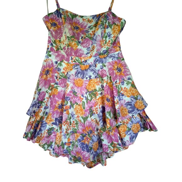 One And Only Collective Floral Ruffle Hem Mini Romper Dress Open Back Design - Picture 2 of 12